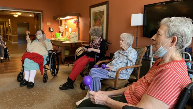 Seniors participating in music therapy session