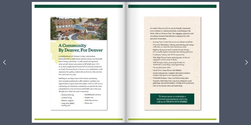 Clermont Park Senior Living Community in Denver, CO - digital brochure