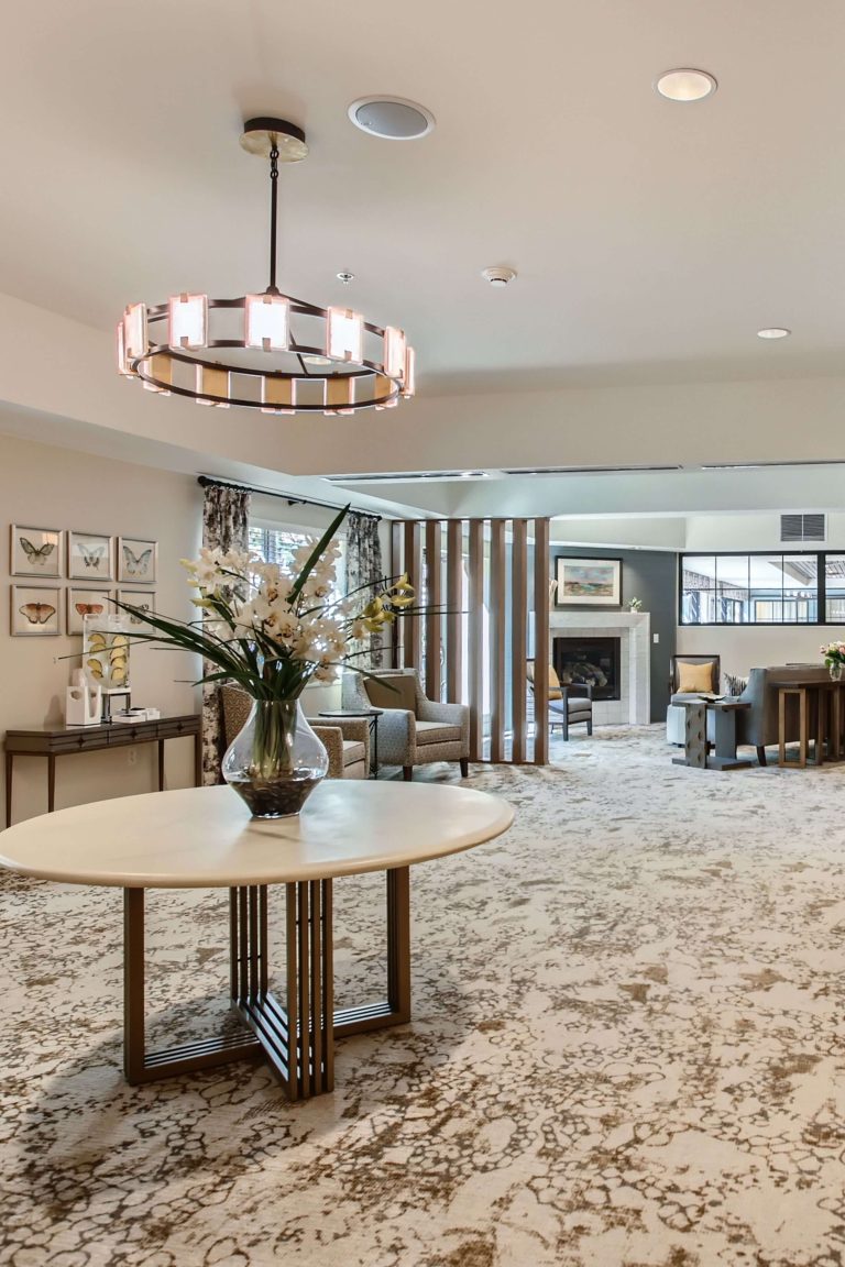 Clermont Park Senior Living Community in Denver, CO - entry and lounge portrait