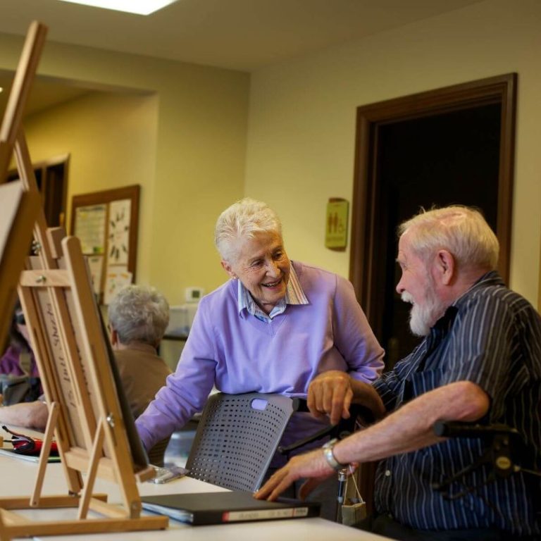Clermont Park Senior Living Community in Denver, CO - artists talking at their easels square