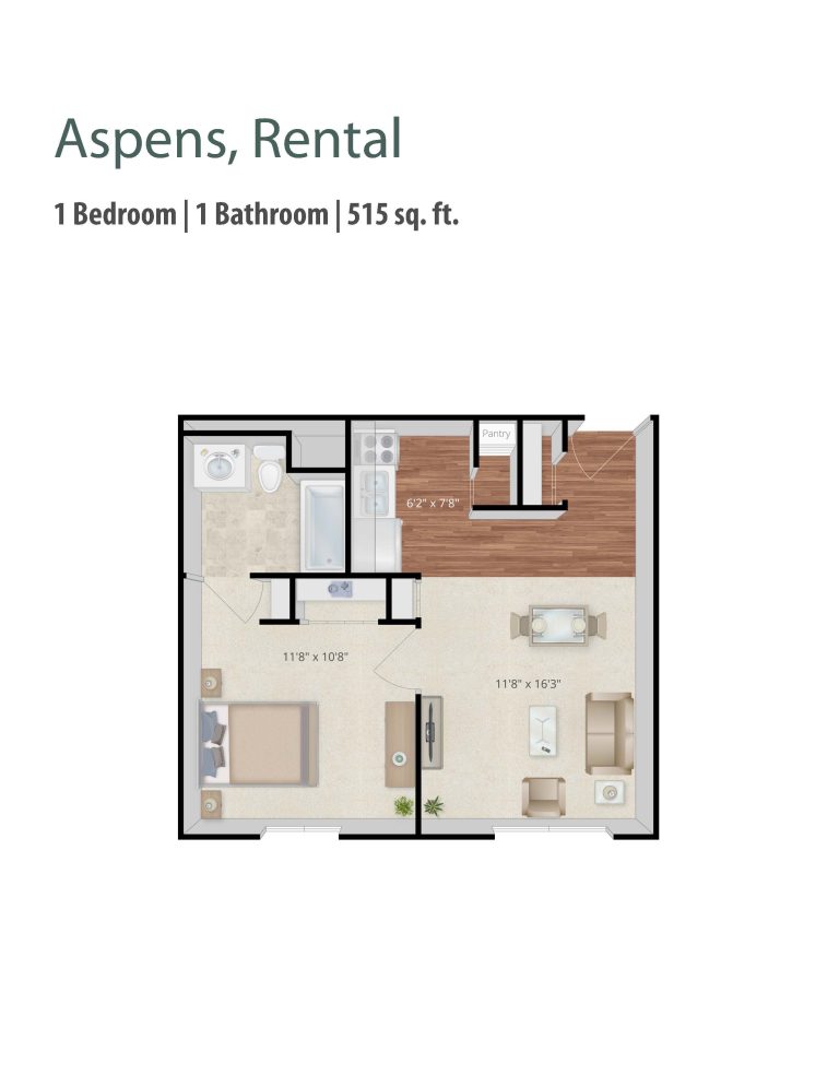 Aspens One Bedroom Floor Plan