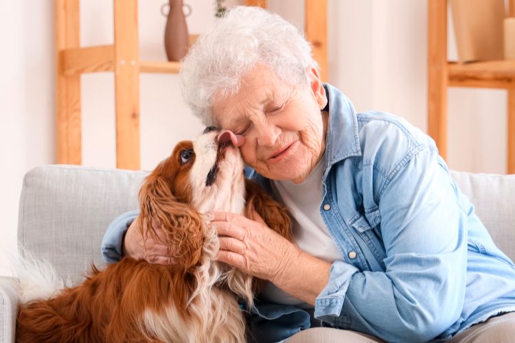 Clermont Park Senior Living Community in Denver, CO - senior woman with pet dog