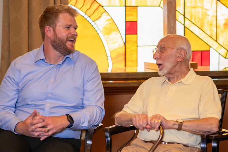 Clermont Park Senior Living Community in Denver, CO - clermont park chaplain with senior male resident